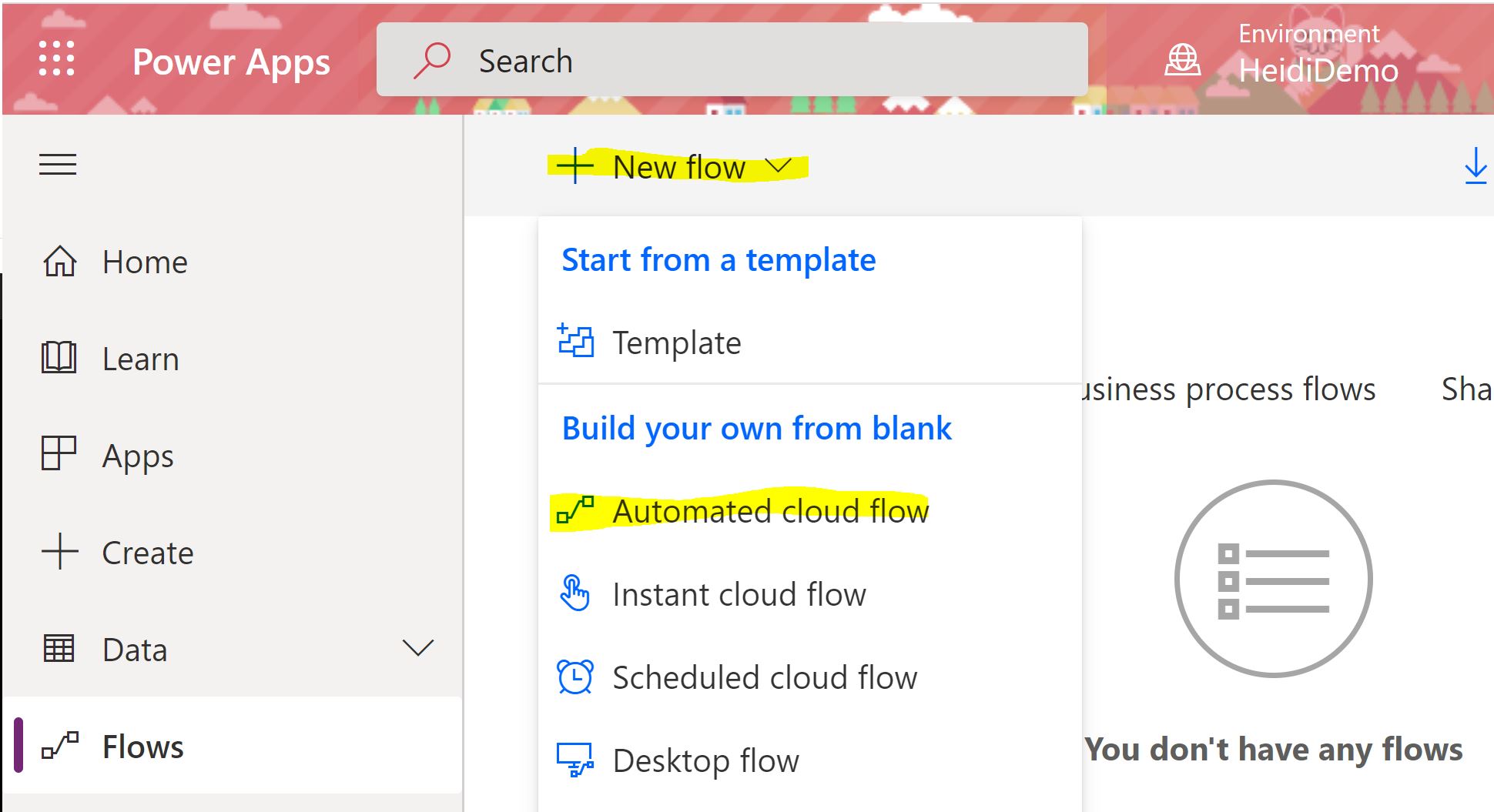 automated cloud flow: add new
