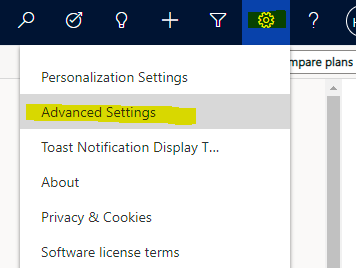 Access Advanced Settings in Dynamics 365 to update global search settings.