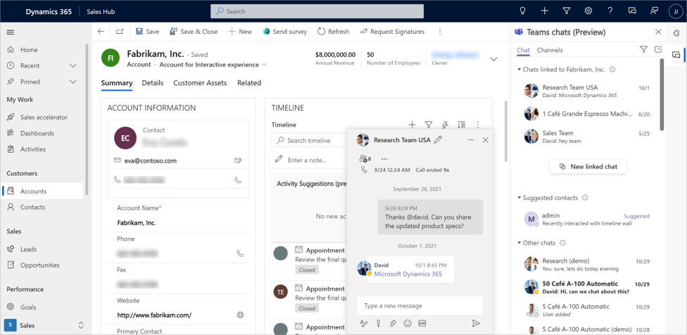 Teams chat in Dynamics 365