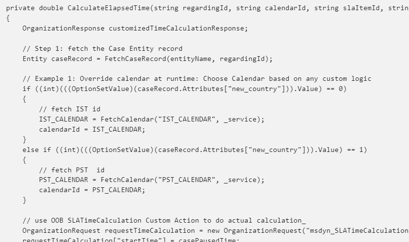 Snippet of sample code you can use in one of the Microsoft Docs sample scenarios available for SLAs.