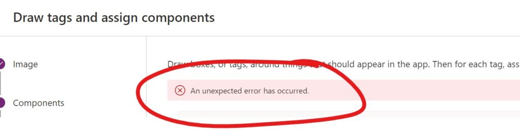 express design in Power Apps: an unexpected error has occurred.