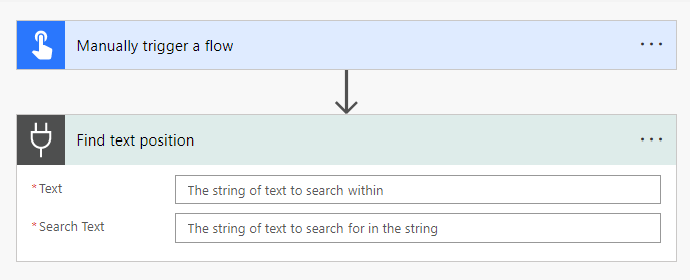 The Find text position action configuration options in the Text Functions built-in connector.