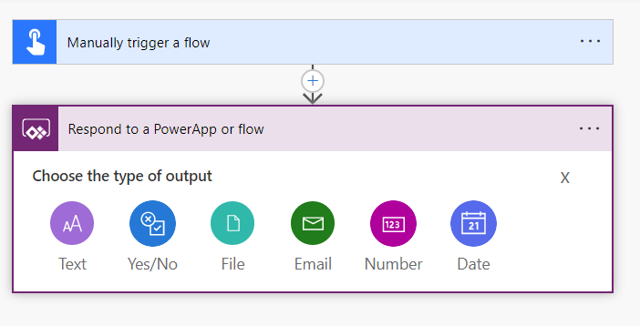Sample flow using the respond to a Power App or flow action for the built-in connector on Power Apps.