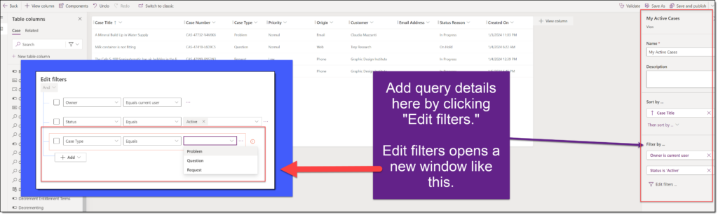 Edit view filter criteria